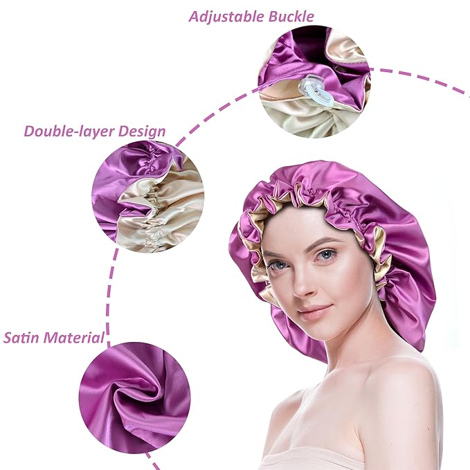 Silk Bonnet for Sleeping Satin Bonnets Double Layer Reversible Hair Cap Bonnet for Women Long Curly Braid Hair (Orchid)