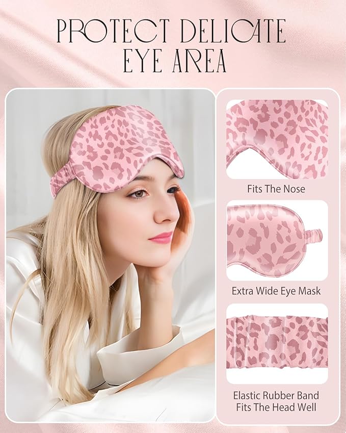 Mulberry Silk Pillow Case for Hair and Skin 19 Momme Standard 26"x20" Leopard Print Silk Pillowcase with Eye Mask & Scrunchie Soft Silk Pillowcase Sleeping for Moms, Women