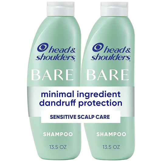 Head & Shoulders Anti-Dandruff Shampoo, BARE Sensitive Scalp Care Twin Pack, with 1% Pyrithione Zinc, Fragrance-Free, Free of Sulfates, Silicones, Gentle, 13.5 fl oz Each