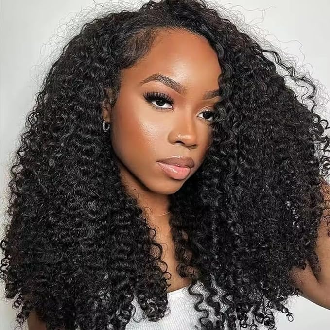 250% Density Kinky Curly Half Wig Human Hair 3 In 1 Seamless Flip Over Glueless Wigs Human Hair With Drawstring Beginner Friendly Headband Wig Wear and Go Wig Human Hair Afro Wig 20inch