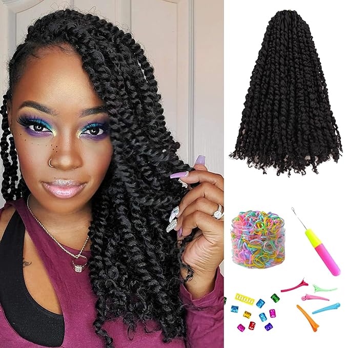 14 Inches 8 Packs Passion Twist Crochet Hair-Pre-twisted Passion Twists,Pre-Looped Crochet Braids Made Of Bohemian Hair Synthetic Braiding Hair Extensions (14 Inch(Pack of 8), 1B)