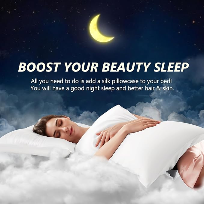 Silk Pillow Cases Queen Size 100% Mulberry Silk Pillowcase for Hair and Skin 22 Momme Both Side Grade 6A Silk Cooling Soft Breathable 20 x 30 Inches with Hidden Zipper 1PC, White