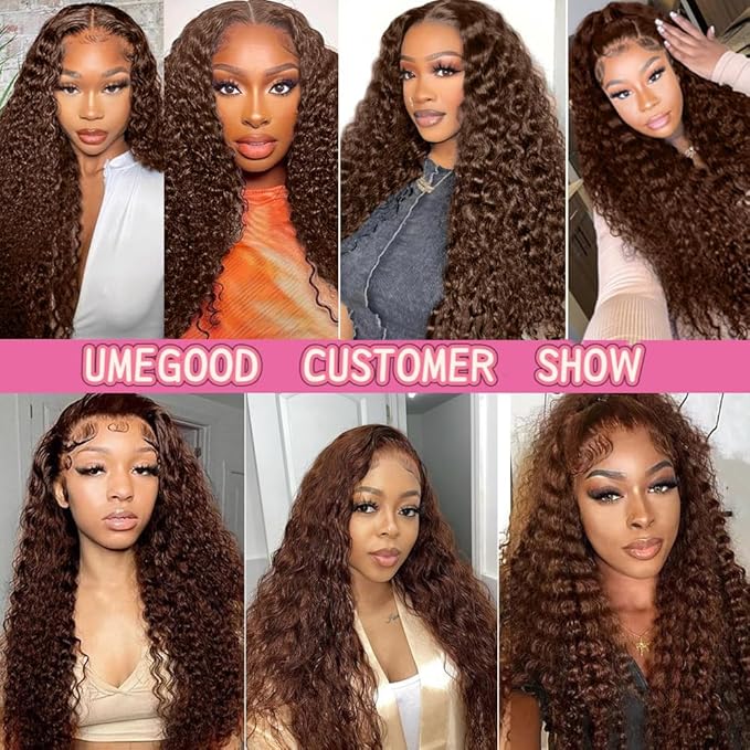 MEGOOD 200 Density 13x6 Deep Wave Reddish Brown Lace Front Wigs Human Hair Reddish Brown Curly Human Hair Wig 33# 13x6 HD Lace Frontal Wigs Human Hair Pre Plucked For Women Brown Wig 18 Inch
