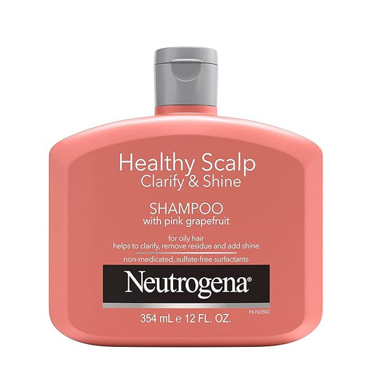 Neutrogena Exfoliating Healthy Scalp Clarifying Shampoo for Oily Hair & Scalp, Pink Grapefruit pH-Balanced Anti-Residue Formula Adds Shine, Sulfate, Paraben & Phthalate-Free, Color-Safe, 12 Fl Oz