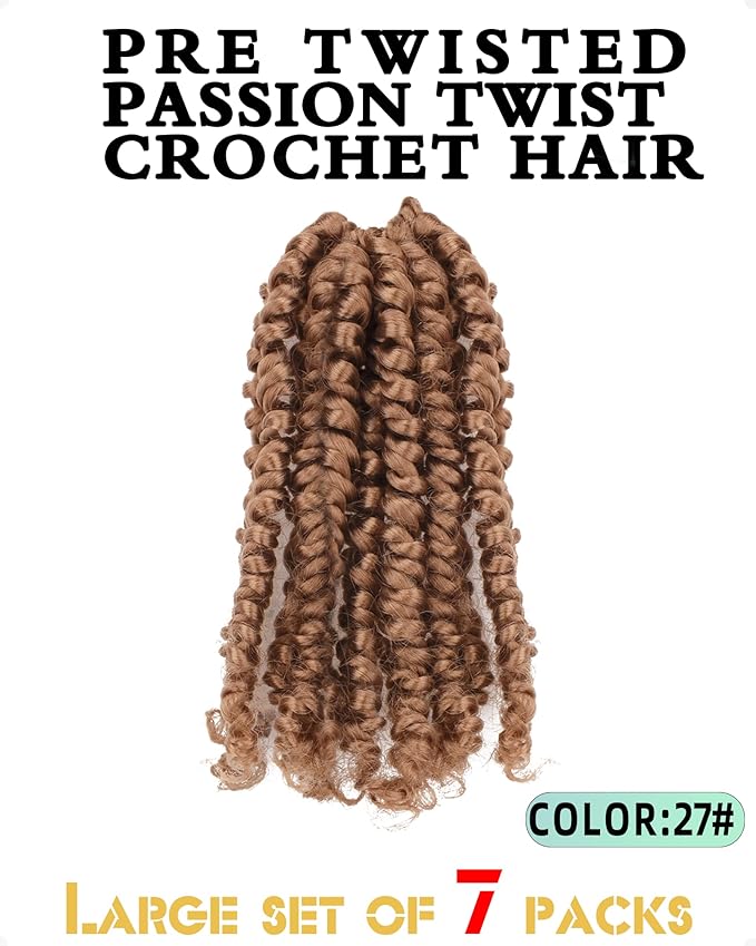 Super Short Passion Twist Crochet Hair for Black Women and Kids-6 Inch 7 Packs Pure Blonde Pre Looped Pre-twisted Passion Twist Hair,Bob Spring Kinky Twist Bohemian Curl(6"-7P,27#)