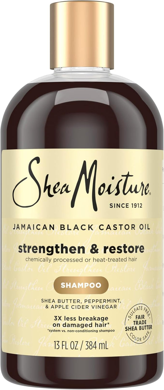 SheaMoisture Strengthen and Restore Shampoo Pure Jamaican Black Castor Oil for Damaged Hair To Cleanse and Nourish Hair 13 oz