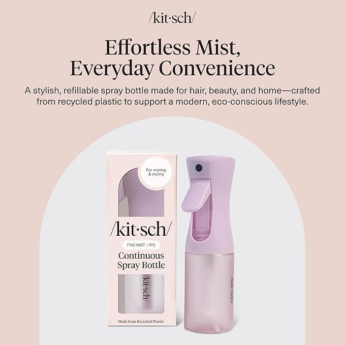 Kitsch Spray Bottle for Hair - Continuous Water Mister with Ultra Fine Mist for Hairstyling, Barbers, Salons, Cleaning, Plants, Versatile Spray Bottles - Made from Recycled Plastic - Sheer Violet, 5oz
