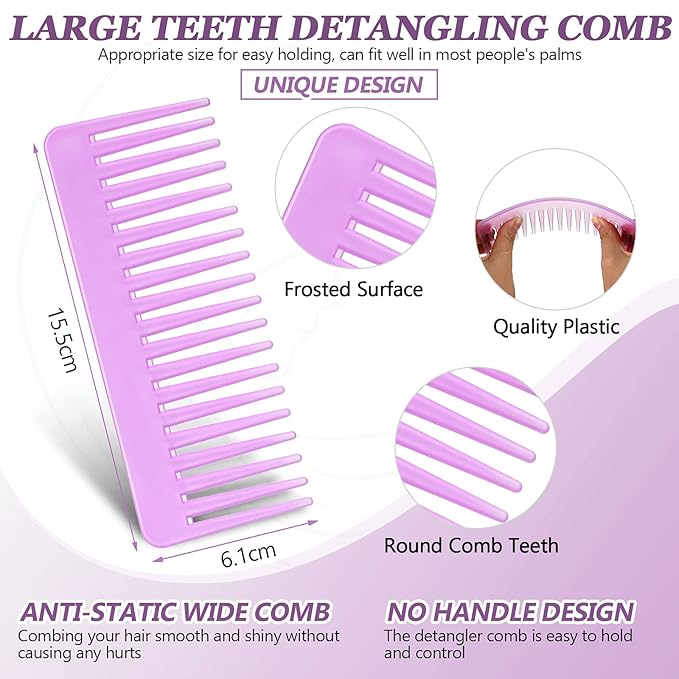 Patelai Wide Tooth Comb Large Hair Detangling Comb for Curly, Wet Dry Hair, No Handle Detangler Accessories(Cyan, Purple)