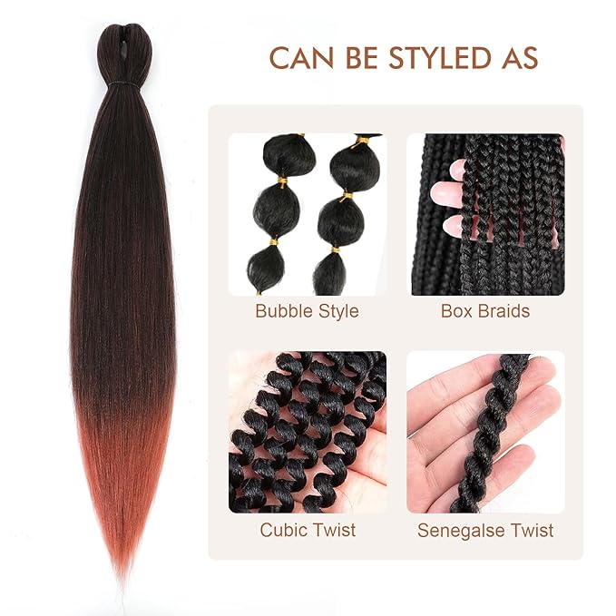 Pre-stretched Braiding Hair - 8 Pack Super Long Ombre Orange Twist/Box Braids, Yaki Texture, Hot Water Setting Synthetic Braiding Hair (28 Inch)