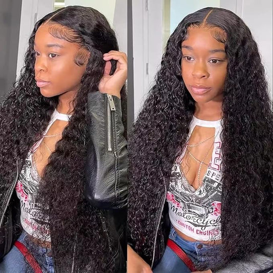 Water Wave Bundles with Closure 12A Unprocessed Brazilian Virgin Human Hair(18 20 22 24+16,Free Part) Bundles and Closure Ocean Wave Human Hair Bundles with 4x4 Lace Closure Natural Color