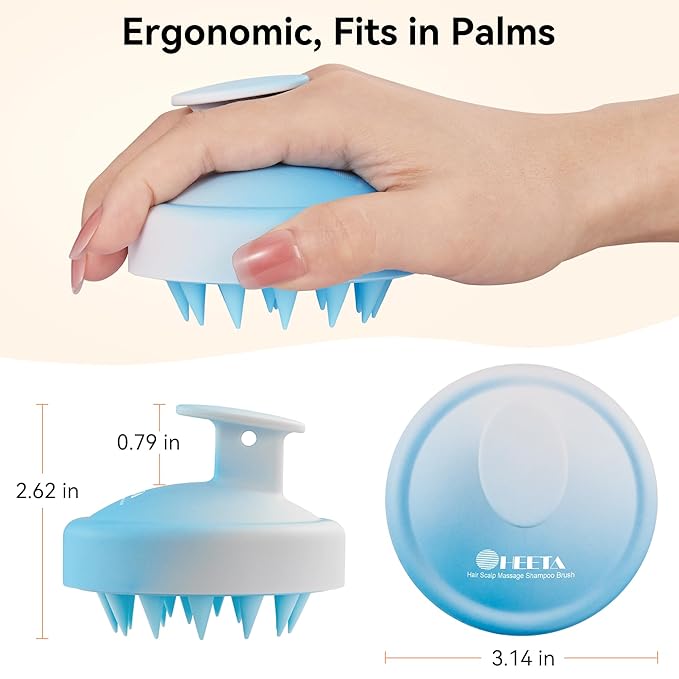 HEETA Scalp Massager Hair Growth, Soft Silicone Scalp Scrubber Shampoo Brush for Exfoliation, Dandruff Removal Head Massage Stress Relax, Wet & Dry Use for Thick Thin Curly Hair Care, Gradient Blue