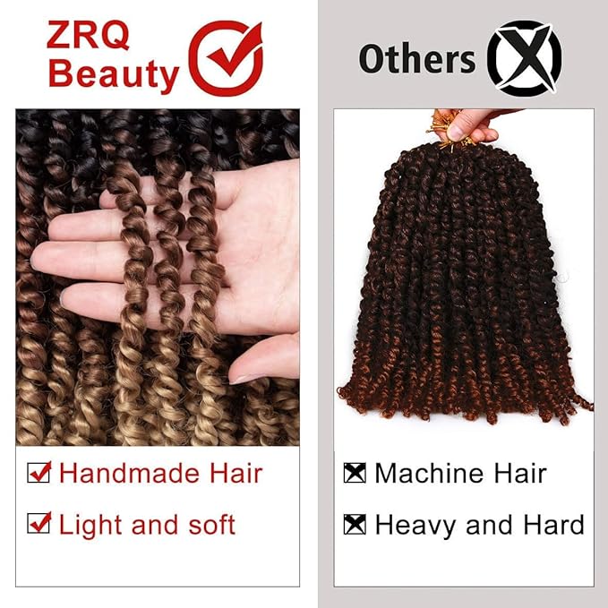 ZRQ Short Passion Twist With Bohemian Hair 10 Inch 8 Packs Ombre Brown Pre-twisted Crochet Passion Twists Synthetic Braiding Hair Curly Ends Braids Twist Hair for Black Women 12 Roots/Pack 1b3027#