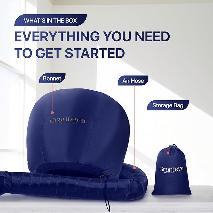 Granteva Hair Dryer Bonnet Attachment w/A Headband Integrated That Reduces Heat Around Ears & Neck - Blow Dryer Attachment for Hair Dryer, Speeds Up Drying Time