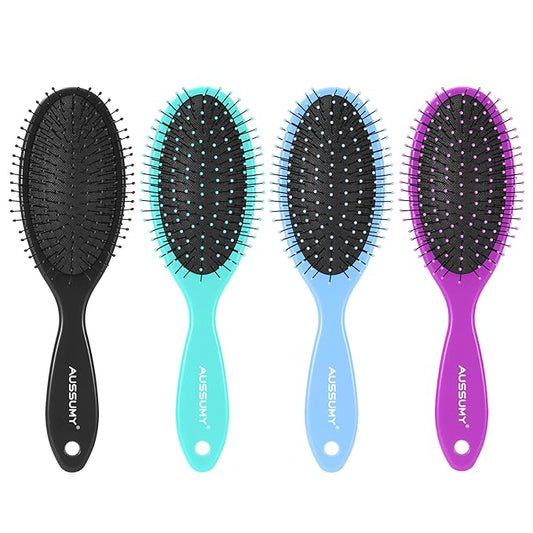4 Pack Detangling Hair Brush - Air Cushion Detangler Hairbrush with Ultra Soft Bristles for Effortless Tangle Removal - For Wet Dry Damaged Curly Hair for Women Men Boys Girls Adult Kids -Mixed Colors
