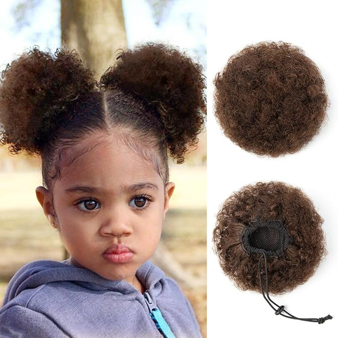isheeny Afro Ponytail Small Afro Hair For Black Women 4Inch Dark Brown Afro Puff Drawstring Ponytail Human Hair 1 PIECES For Children Authentic And Stylish Hairpiece, Afro Curly Puff Style