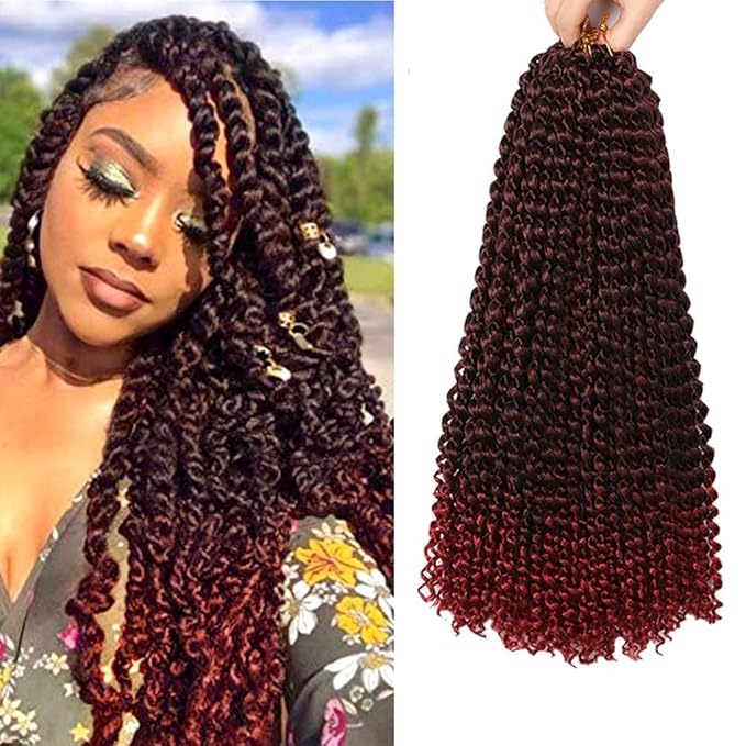 ShowCoco Passion Twist Hair Water Wave Crochet Hair For Black Women 18 Inch 6 Packs Passion Twist Crochet Hair Braids Synthetic Hair Extension(18 Inch, #1B/Bug)