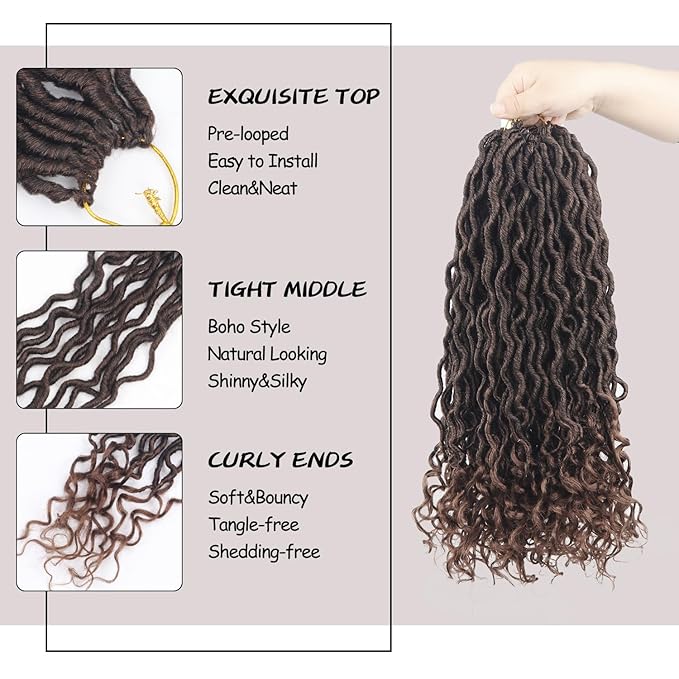 Goddess Locs Crochet Hair 18 Inch 9 Packs Faux Locs with Curly Ends,Pre looped Synthetic Crochet Hair for Black Women