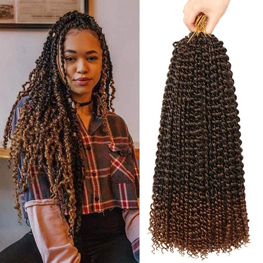 Passion Twist Hair 18 Inch 6Packs Water Wave Crochet Hair Passion Twist Crochet Hair Black Mixed Brown Color Synthetic Hair Extensions for Women (18Inch, 6Packs T30#)