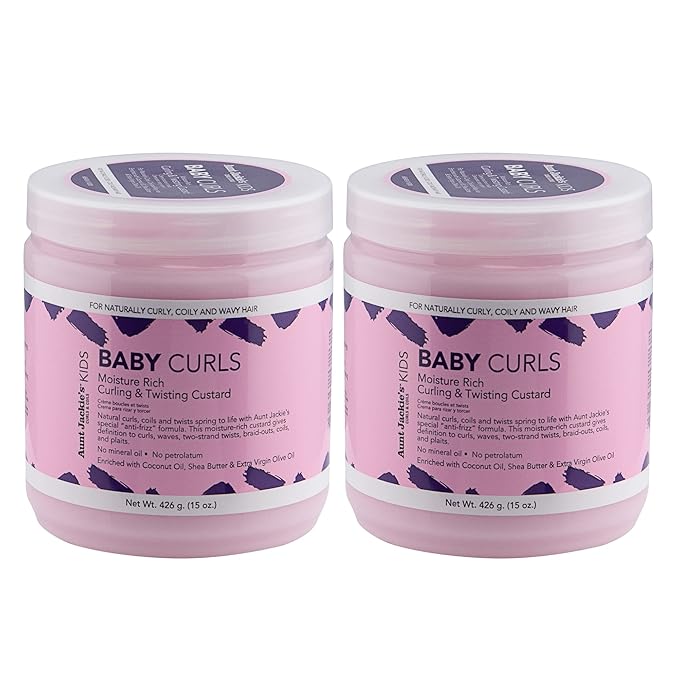 Aunt Jackie's Kids Baby Curls, Moisture Rich Curling and Twisting Custard for Naturally Curly, Coily and Wavy Hair, 15 oz, 2 Pack