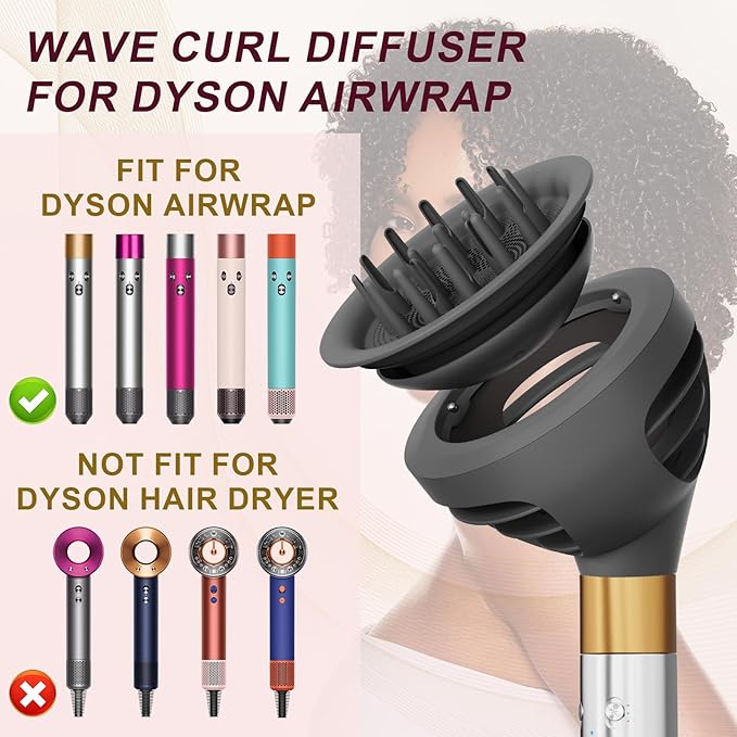 Wave Curl Diffuser Attachment Compatible with Dyson Airwrap, Upgraded Hair Diffuser Nozzle Dome and Diffuse Modes to Dryer Faster and Define Curls Hair Attachments for Air wrap Styler HS01 HS05 HS08