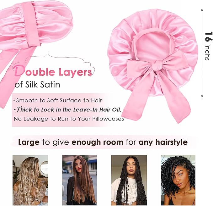 YANIBEST Silk Bonnet for Sleeping Women Adjustable Double Layer Satin Bonnet Reduce Friction Prevent Frizz Natural Curly Hair
