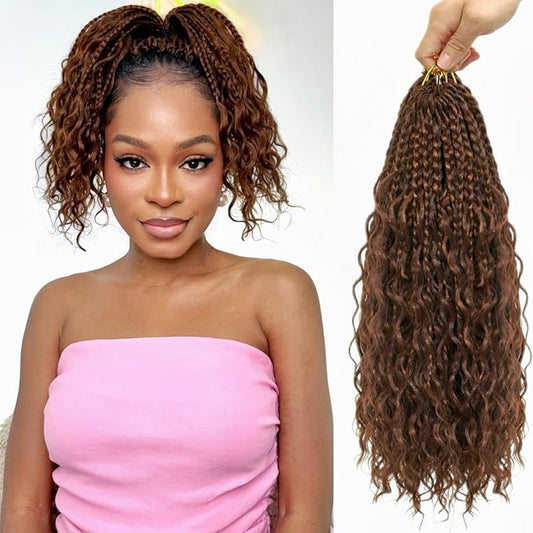 Eacia Goddess Box Braids Crochet Hair 14 Inch 7 Packs Boho Box Crochet Hair for Women Pre Looped Braids with Curly Ends (14 Inch, P33/30#)