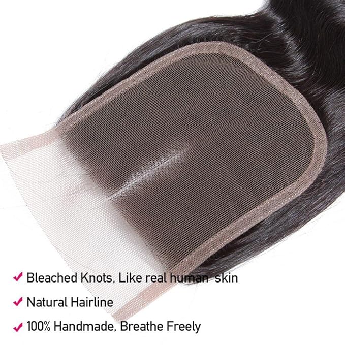 Beauty Princess Body Wave Human Hair 3 Bundles with Closure Double Weft 10A Brazilian Hair Bundles With Closure (24/26/28+20 Inch, 3 Bundles with closure)