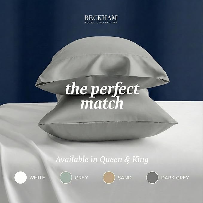 Beckham Hotel Collection 100% Cotton Pillow Cases King Size Set of 2, 500TC, Luxury Sateen Pillowcases, Open End, Breathable, Moisture-Wicking, Dark Gray