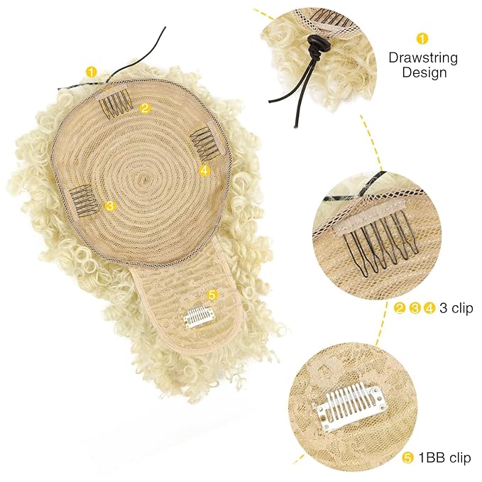 ENTRANCED STYLES Drawstring Ponytail with Bangs Afro Puff Ponytail Extensions for Women Short Curly Puff Ponytail with Bangs Clip in Wrap Updo Hairpiece for Women (613#)