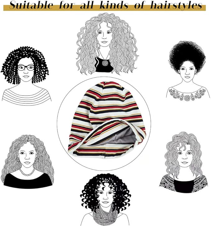 Adjustable Satin Lined Sleep Cap for Dreadlocks Curly Hair Large Head-Stay On Overnight