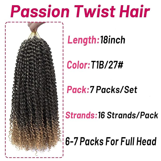 Dorsanee Ombre Honey Blonde Passion Twist Hair 18 Inch 7 Packs Water Wave Crochet Hair Long Bohemian Curly Braiding Hair for Butterfly Locs, Faux Locs, Boho Style Spring Twist Crochet Braids (T27#)