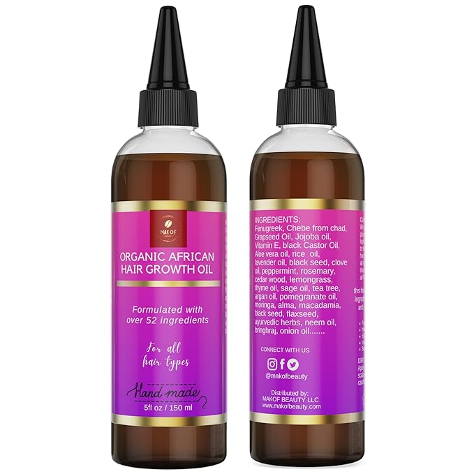 Chebe Hair Growth Oil, 52 in 1 Scalp stimulator for Rapid and Extreme Growth on bald spots, Edges. Thicknens Hair folicles in just couple uses. 5oz/150ml