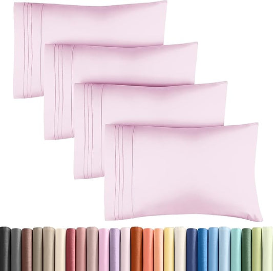 Queen Pillow Cases Set of 4 - Ultra Soft Hotel Quality Pillowcase Covers - Comfy, Cozy & Wrinkle Free - Shrink, Stain & Fade Resistant - Machine Washable Pillow Protectors - 4 Piece Set - Light Pink