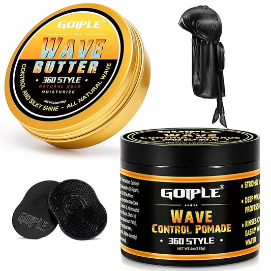 Wave Butter 360 Wave Grease for Men, Wave Pomade for Layered Waves, Moisture, Control and Silky Shine -All Natural Wave Cream, Natural Wave Butter Cream with Shea Butter and Beeswax for Wolfing Kit