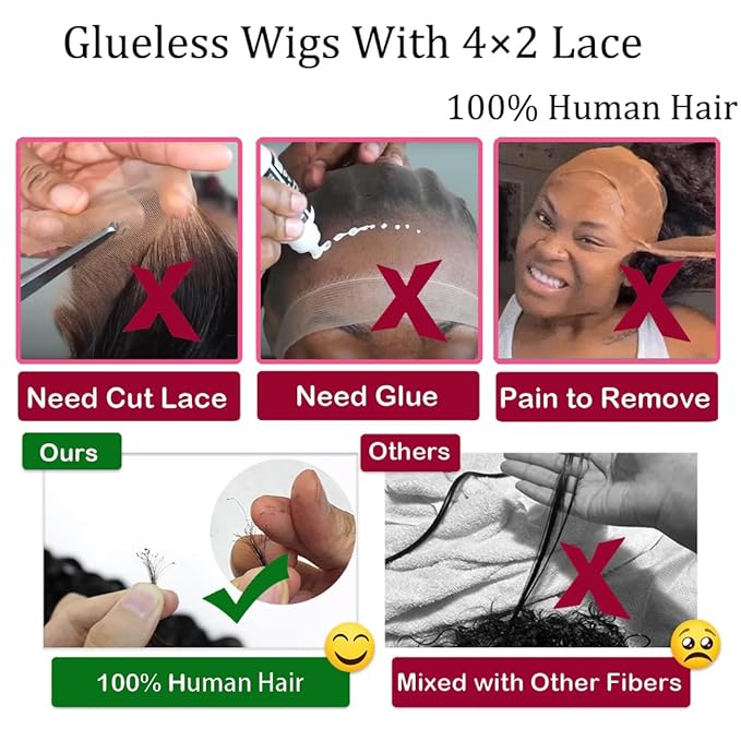 Curly Wig Human Hair With Bangs Real Human Hair Wigs For Women Wet And Wavy Wig Upgrade 2x4 HD Lace Curly Deep Wave Glueless Wigs Black Color 14inch