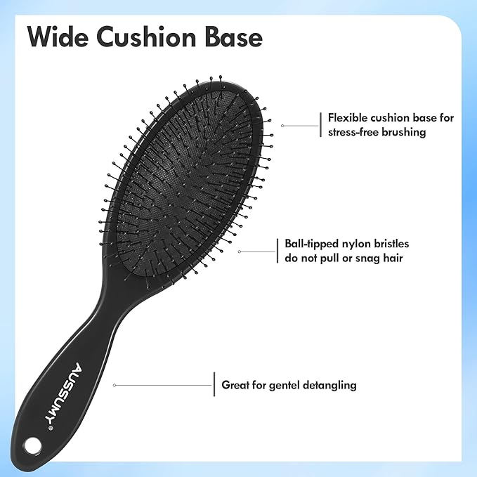 Air Cushion Detangling Hair Brush - 2 Pack Detangler Hairbrush with Ultra Soft Bristles for Effortless Tangle Removal -For Wet Dry Damaged Curly Hair for Women Men Boys Girls Kid - Black & Dark Purple