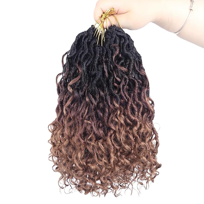 Goddess Locs Crochet Hair 10 Inch 9 Packs Synthetic Faux Locs Crochet Hair for Black Women, River Locs Hair Extensions Style Pre looped Crochet with Curly Ends