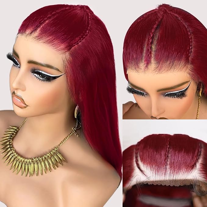 200% Density Burgundy Wig Human Hair 13X4 99j Burgundy Lace Front Wigs Human Hair 13X4 HD Transparent Straight Glueless Wigs Human Hair Pre Plucked Pre Cut Braided Wigs Human Hair For Black Women