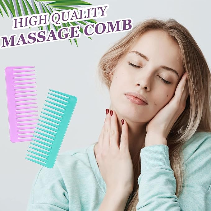 Patelai Wide Tooth Comb Large Hair Detangling Comb for Curly, Wet Dry Hair, No Handle Detangler Accessories(Cyan, Purple)