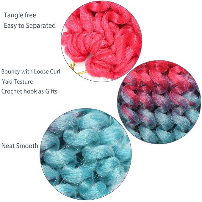 Red Blue Short Jamaican Bounce Crochet Hair 3 Packs 2X Ringlet Wand Curl Crochet Hair 8 Inch Curly Crochet Hair Extensions Curly Crochet Braiding Hair 60 Roots