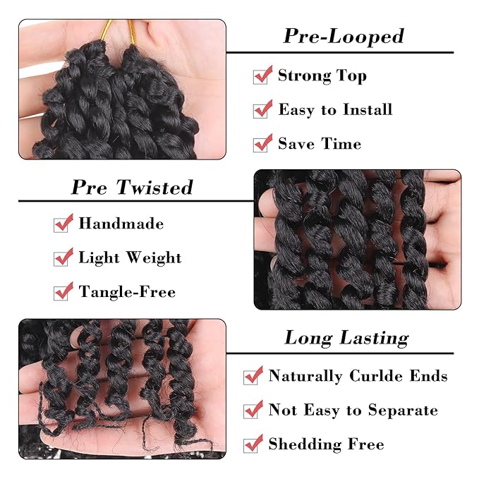 Leeven 8 Inch Passion Twist Crochet Hair 8 Packs (6 Packs #1B+1 Pack T27+1 Pack T30) Short Bomb Pre-Twisted Passion Twist Mixed 3 Color Combo Pack Synthetic Hair For Women Kids
