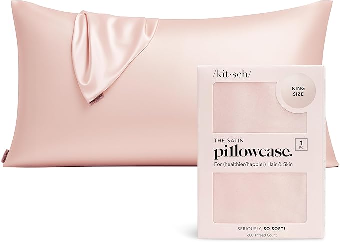 Kitsch Satin Pillowcase, Softer Than Silk Pillow Cases King, Cooling Pillow Covers, Satin Pillowcase with Zipper for Hair, Skin & Quality Sleep, Wrinkle-Free & Smooth, King Size 19"x36", Blush