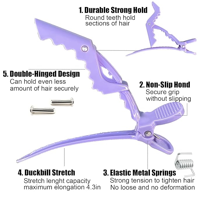 30 Pcs Alligator Hair Clip for Styling Sectioning - Salon Hair Clip for Thick Hair, Plastic Hair Styling Clip with Wide Teeth & Double-Hinged Design (Purple)