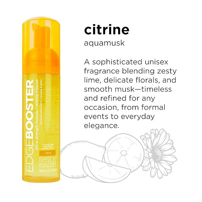Style Factor EDGE BOOSTER Extra Strength Setting Mousse – Frizz Control, Extra Volume, and Conditioning – 6.4oz Citrine Mousse for Curly Hair