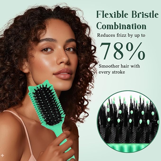 Curly Hair Brush, Curl Defining Brush for Effortless Curly Hair Care, Funny Cat Ear Type Curl Brush Suitable for Wet & Dry Hair,Women and Men,Reduces Frizz (Green)