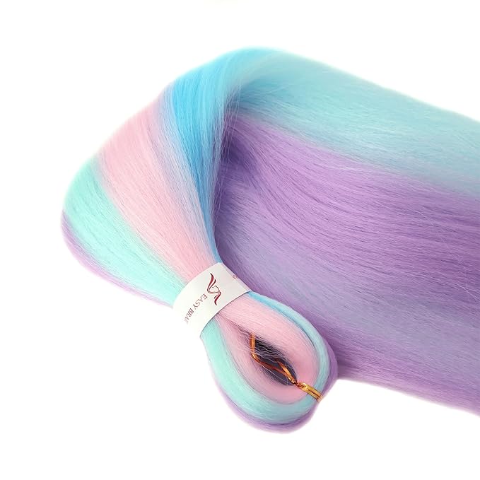 Dorsanee 4 Colors Mixed Braiding Hair Pre Stretched 24 Inch 3 Packs Braiding Hair for Box Braids Twists Locs Soft Yaki Texture Hot Water Setting (#Light Blue & Light Purple & Light Pink & Mint Green)