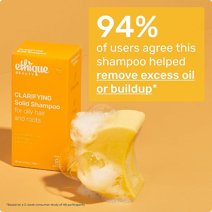 Ethique Clarifying Shampoo Bar for oily hair with Castor Oil - Plastic-Free, Vegan, Cruelty-Free, 3.88 oz - Formerly St. Clements