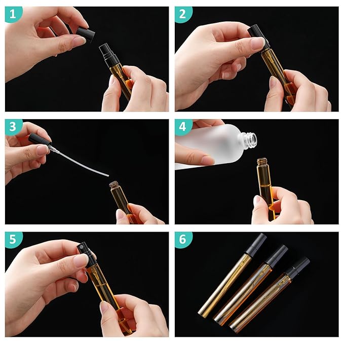 Zhehao 25 Pcs Mini Spray Bottles 10 ml Clear Glass Perfume Bottles Refillable Fine Mist Perfume Atomizer Portable Empty Sample Containers for Cleaning, Essential Oils, Travel (Amber)