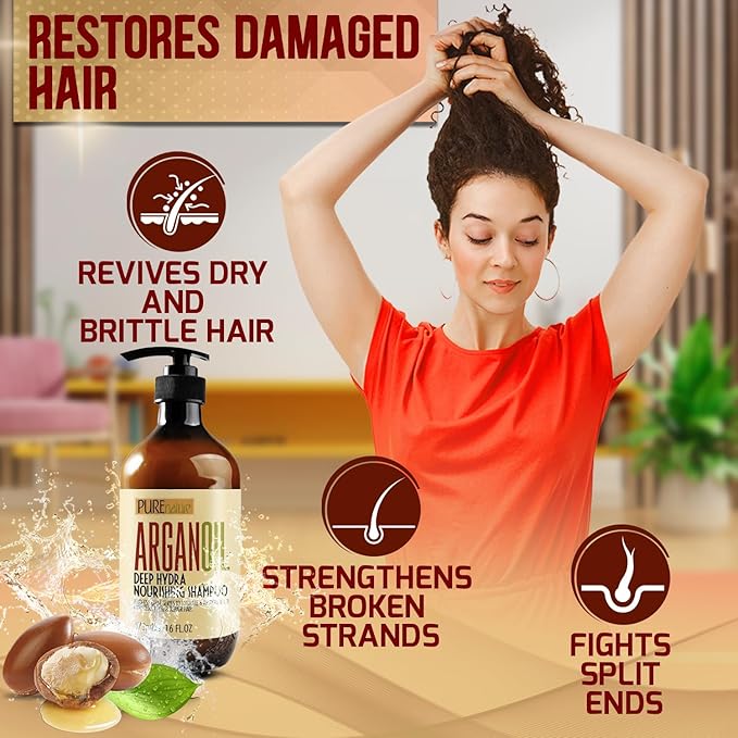 Moroccan Argan Oil Shampoo - Sulfate SLS Paraben Free Moisturizing Treatment for Women and Men - For All Types Including Curly, Dry, Damaged and Oily Hair - Hydrating and Nourishing - Salon Grade