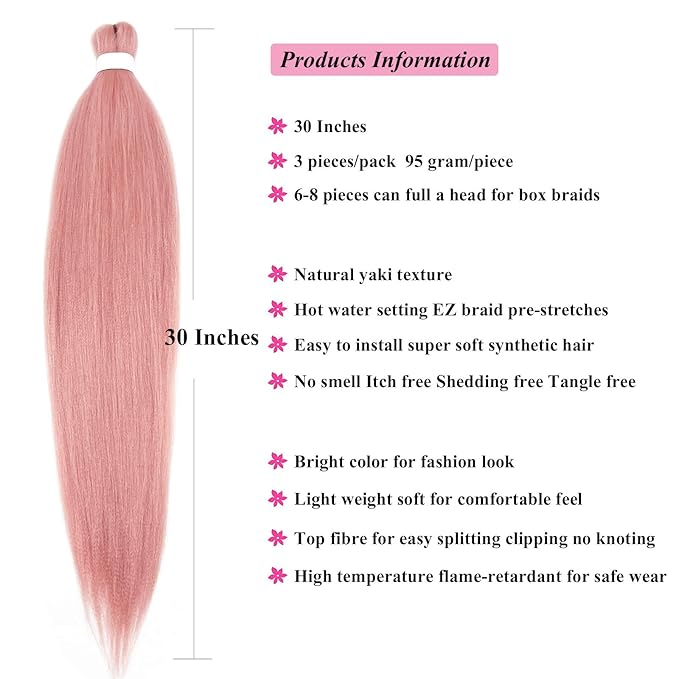 Rouge Pink Braiding Hair Pre Stretched Kanekalo Prestretched Braiding Hair 30 inch Colored Hair Extensions for Braiding Box Braids Knotless Braiding Hair
